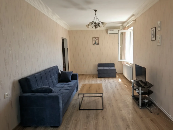1-room apartment for rent on Marjanishvili Street, Chugureti, Tbilisi — living room with sofa and TV