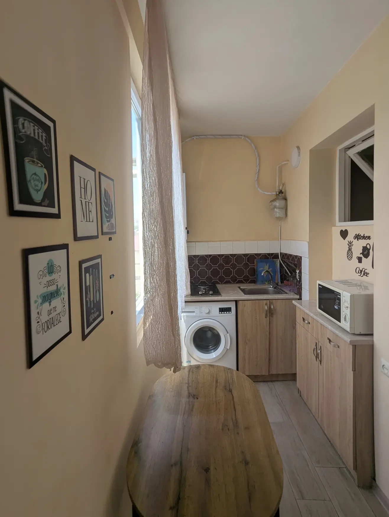 1-room apartment for rent on Marjanishvili Street, Chugureti, Tbilisi — kitchen with appliances and washing machine