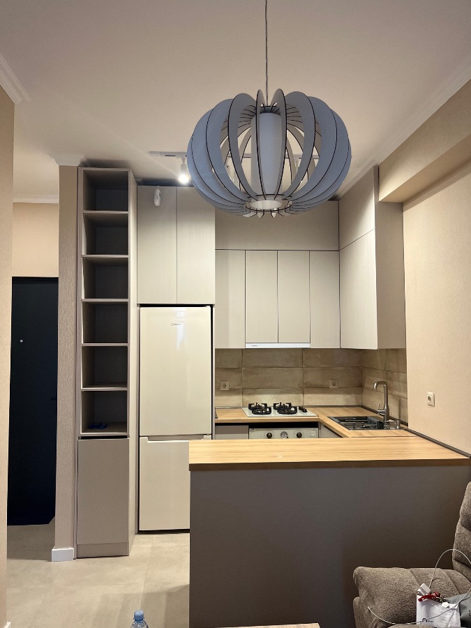 2-room apartment for rent on Chkondideli Street, Nadzaladevi, Tbilisi — kitchen with pendant light
