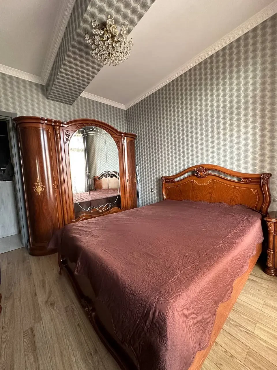 2-room apartment for rent on Chkondideli Street, Nadzaladevi, Tbilisi — bedroom with double bed