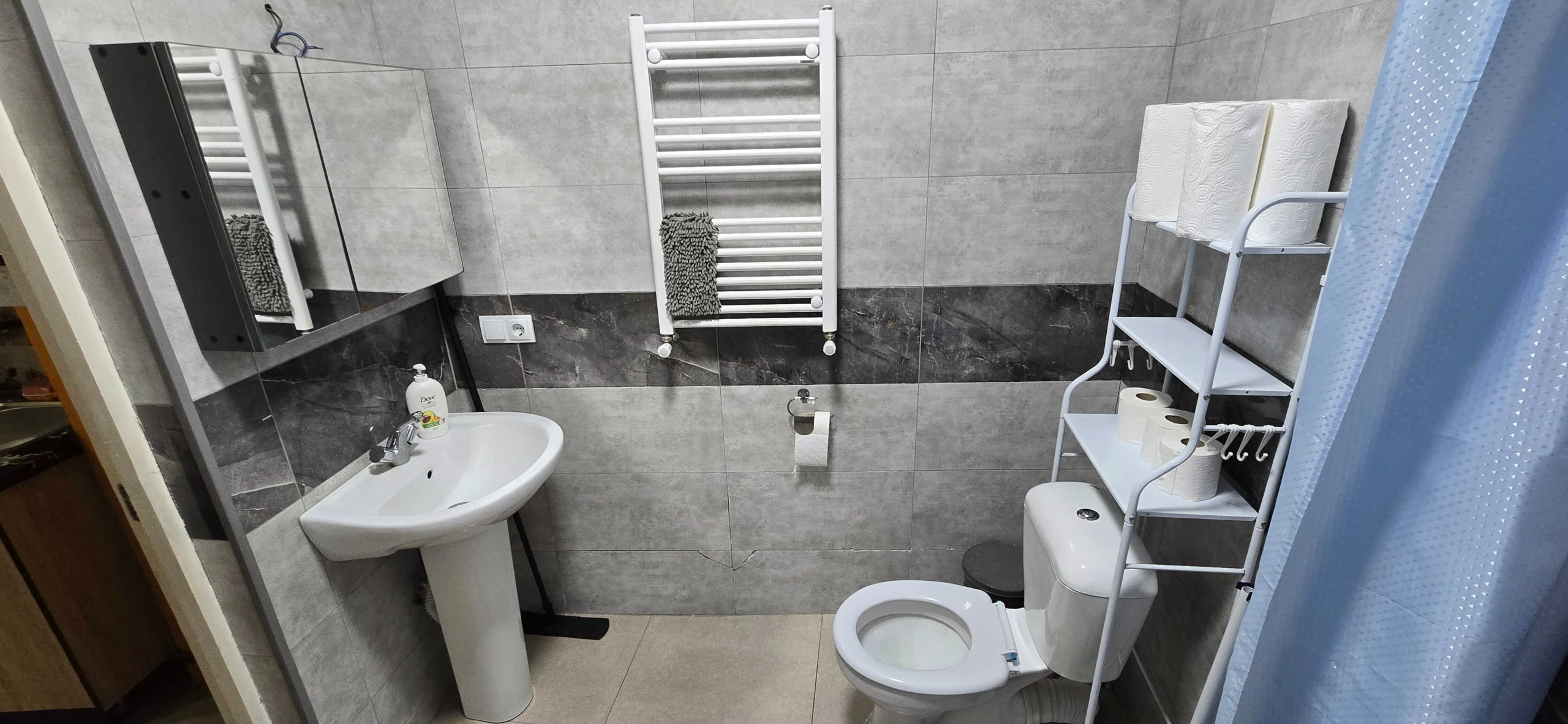 2-room apartment for rent on Rome Street, Chughureti, Tbilisi — bathroom with sink and towel radiator