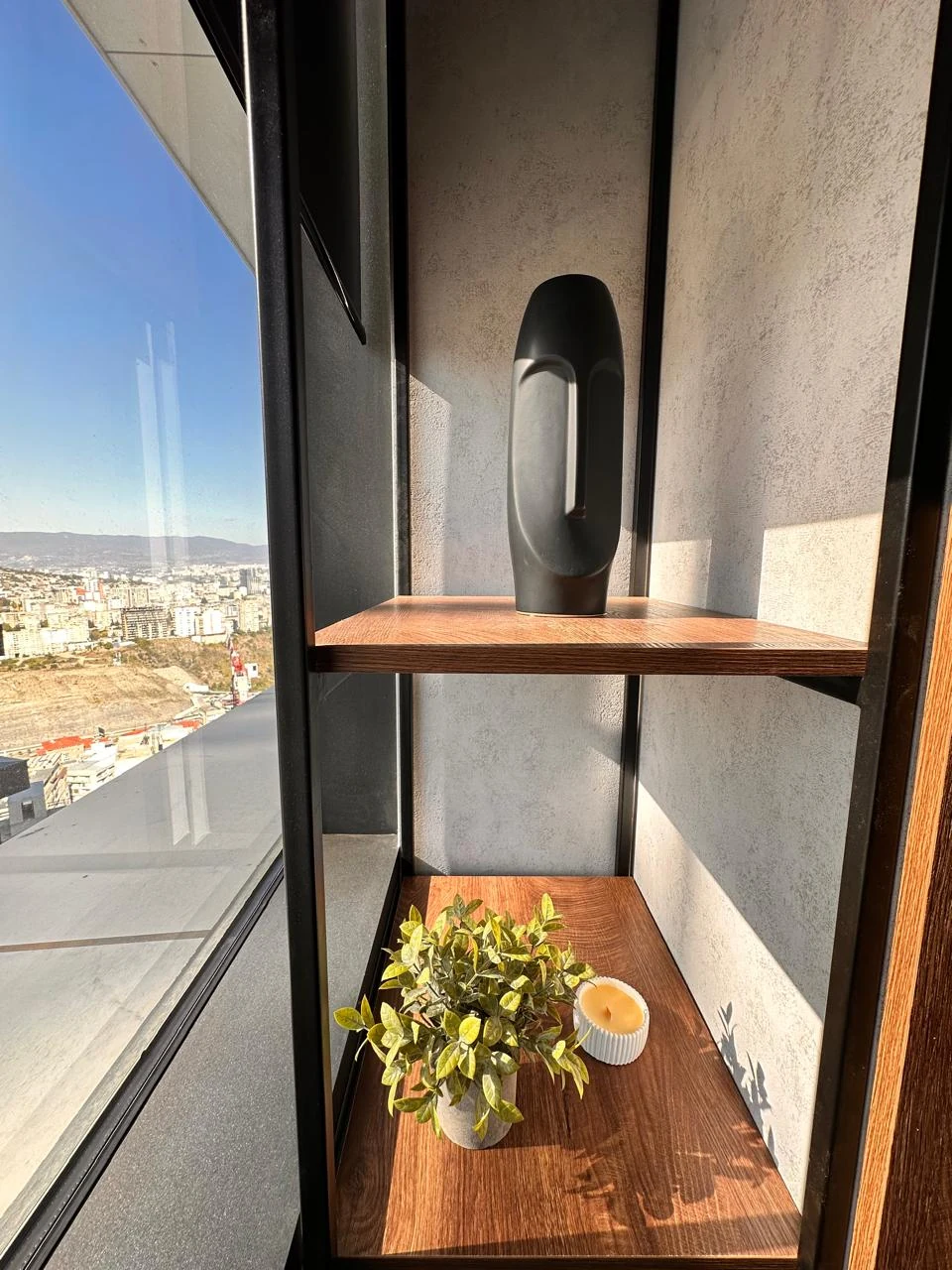2-room apartment for sale on Chavchavadze Avenue, Vake, Tbilisi — window ledge with planter overlooking the city