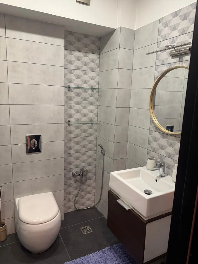 2-room apartment for sale on Chavchavadze Avenue, Vake, Tbilisi — bathroom with shower and washbasin
