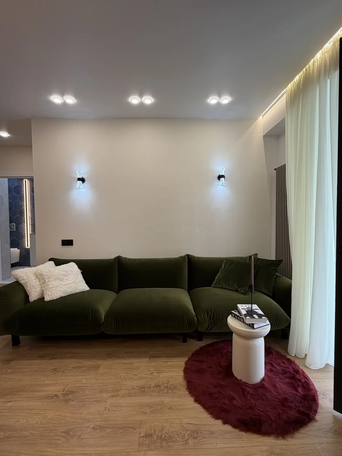 2-room apartment for sale on Nutsubidze Street 195, Saburtalo, Tbilisi — living room wide view