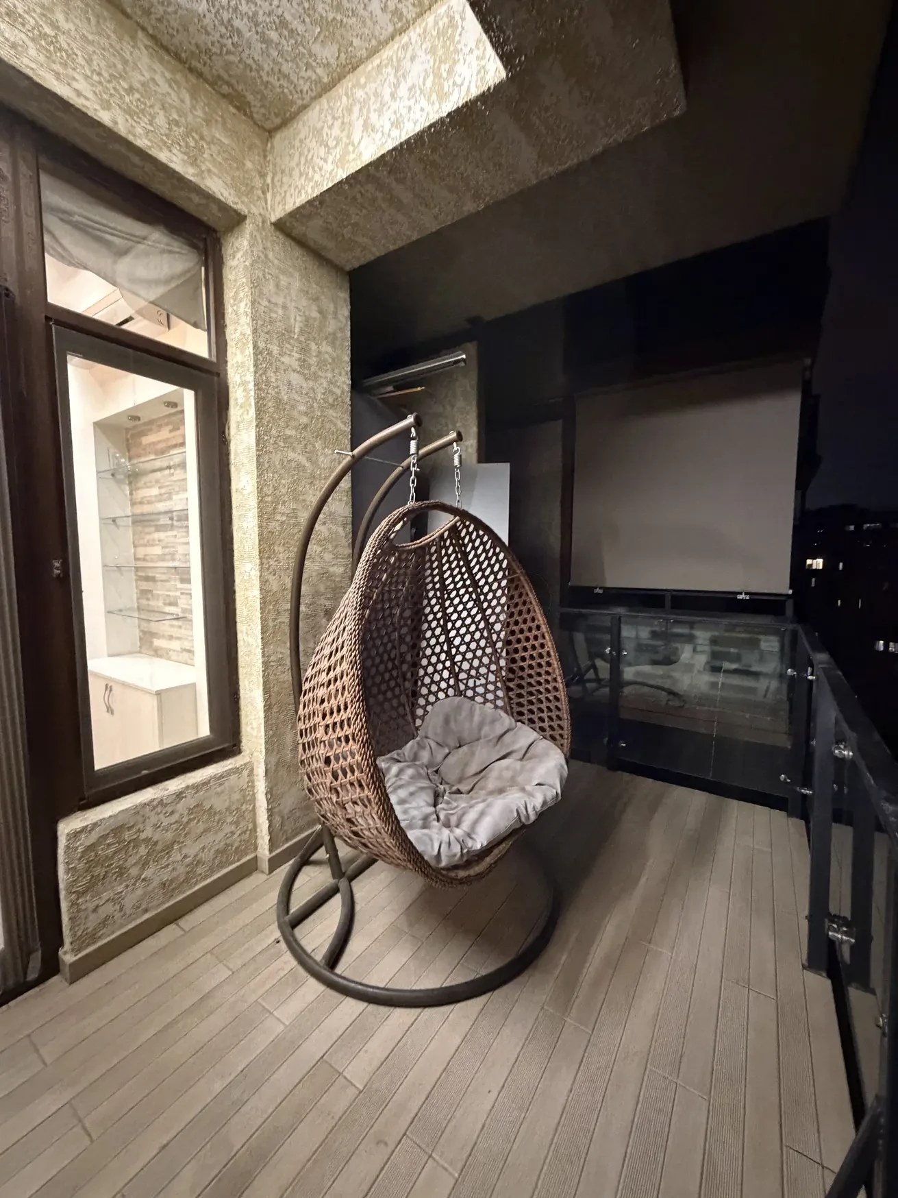 2-room apartment for sale on Shatberashvili Street, Vake, Tbilisi — second balcony with hanging chair