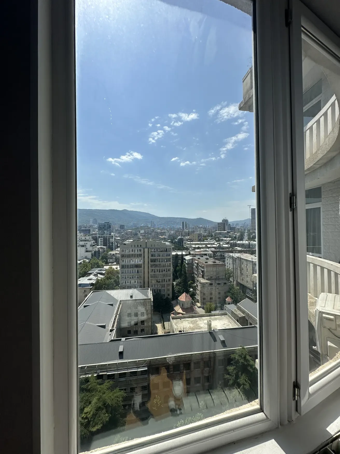 3-room apartment for rent on Shartava Street, Saburtalo, Tbilisi — view over Tbilisi from the bedroom window