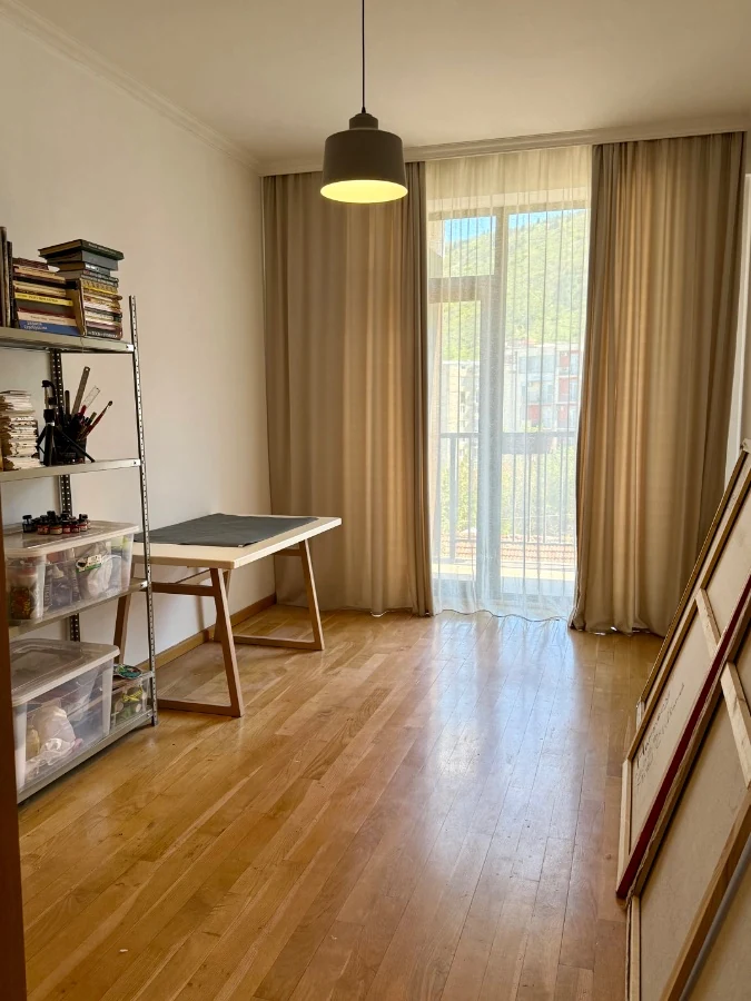 4-room apartment for sale on Marabda Street, Vake, Tbilisi — study with a desk and balcony access