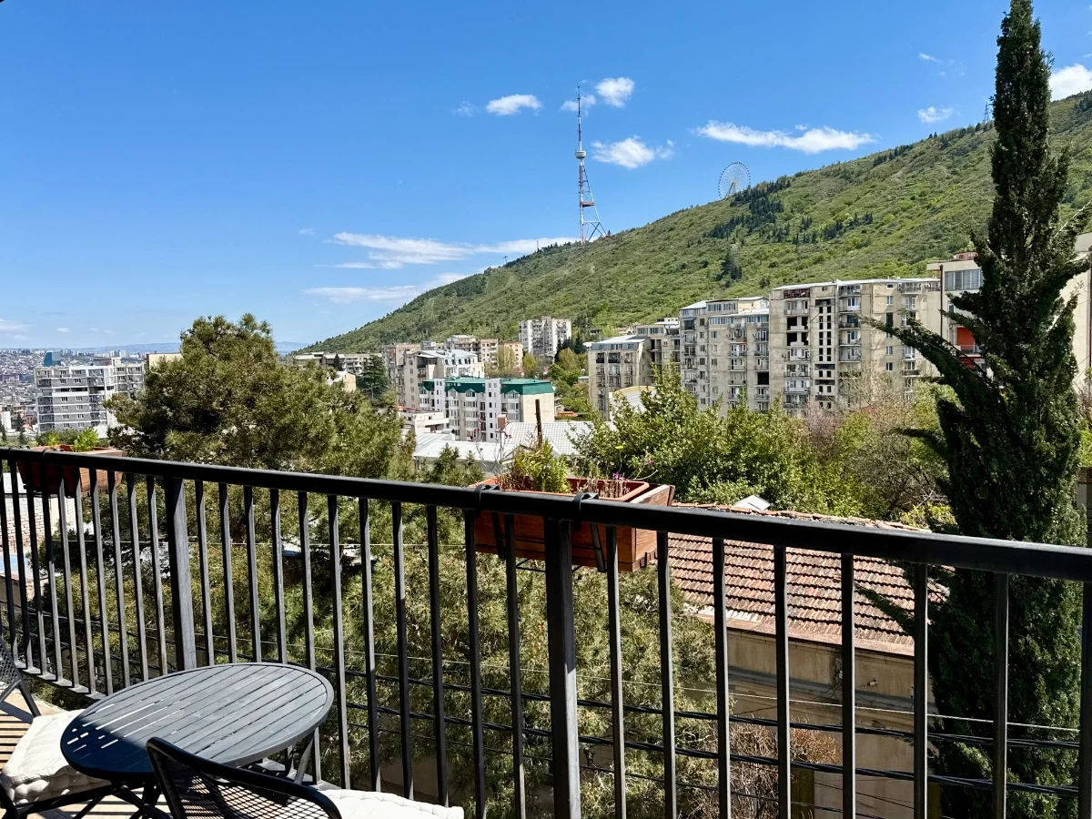 4-room apartment for sale on Marabda Street, Vake, Tbilisi — balcony view towards Mtatsminda and the TV tower