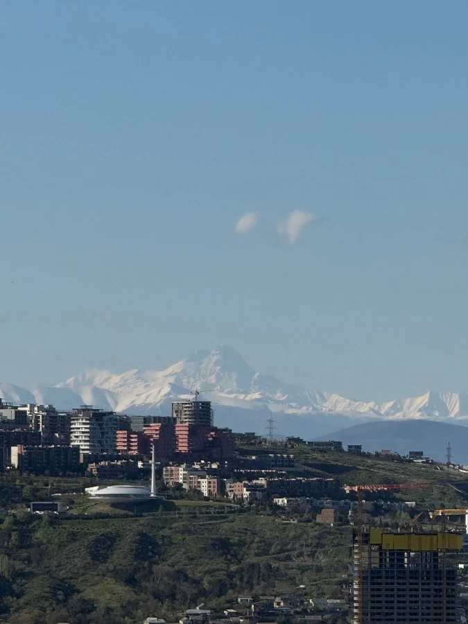 4-room apartment for sale on Marabda Street, Vake, Tbilisi — view towards the snow-capped Kazbegi ridge