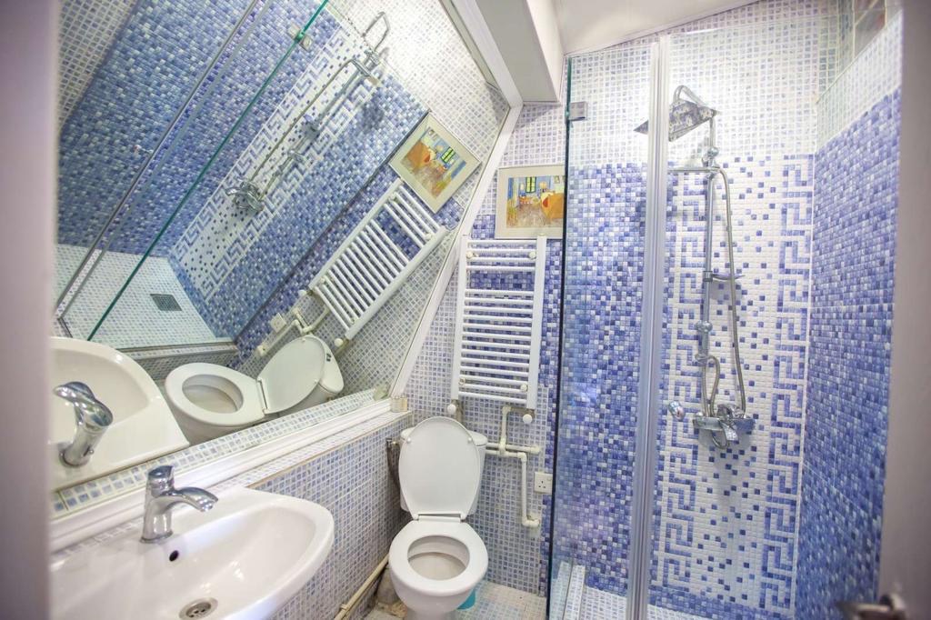 7-room house for sale on Marjanishvili Street, Chughureti, Tbilisi — tiled bathroom with shower