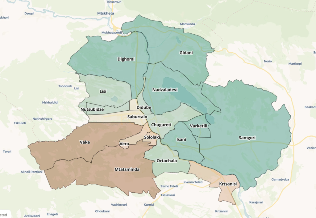 Tbilisi district price map — average apartment prices per square metre by district, 2026